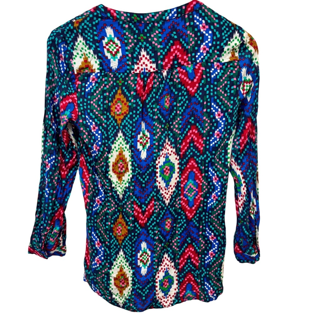Anthropologie Mauve Womens Size 2 Multicolor Ikat Geometric Button Down Blouse - Picture 5 of 7